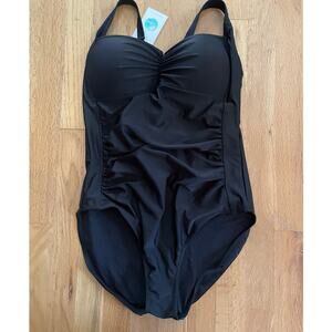 NWT Immerse One Piece Swimsuit Womens Sz 10 Slimming Ruched Lined Cups  Black